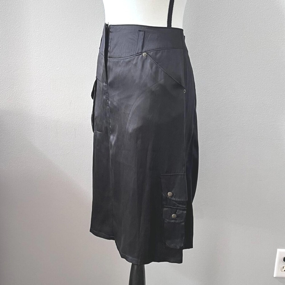 Vintage Buffalo David Bitton Size 29 Edris Black 100% Silk Cargo Midi Skirt - Picture 2 of 6